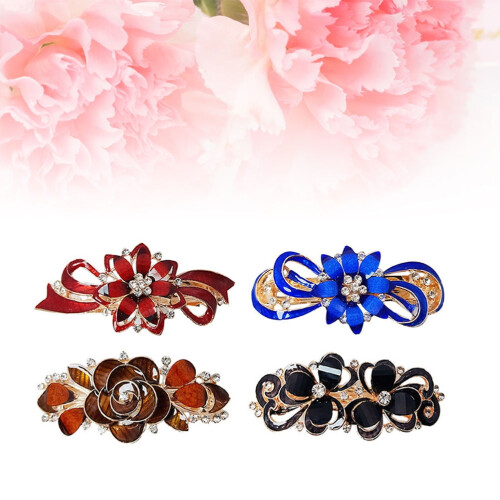 Conjunto de 4 Presilhas de Cabelo com Flores de Strass, Cores Sortidas