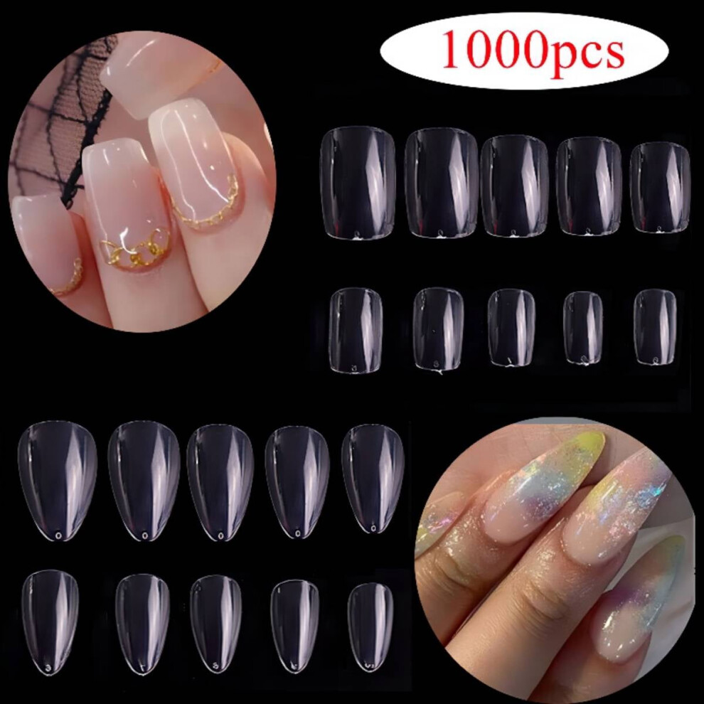 Clear coffin-shaped artificial nail tips