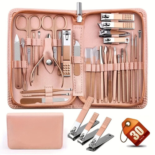 Set per manicure in acciaio da 30 pezzi con custodia.