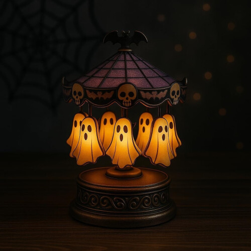 Halloween Ghost Carousel Lamp, Stained Glass Circus Tent, 2