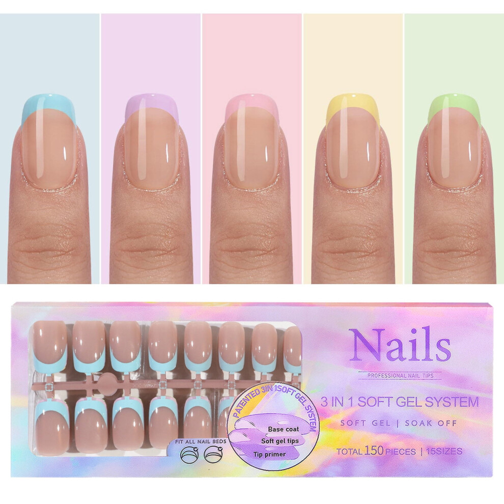 French Gel Nail Tips â 150 pcs, 5 Colours, 15 Sizes