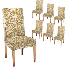 Capas elásticas para cadeiras de jantar com estampa floral dourada (pacote com 6)