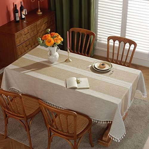 Cotton Linen Tablecloth with Tassel Edge 55x55 in 1