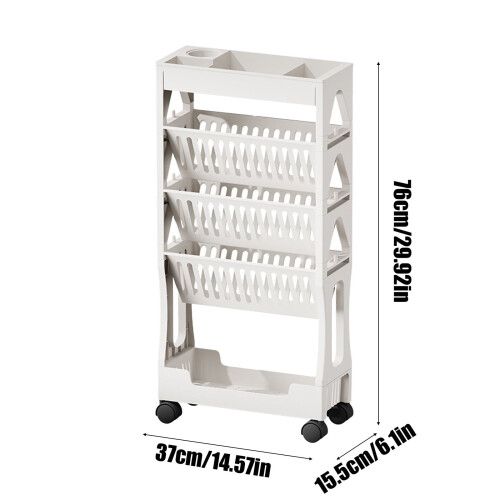 Student Desk with 5-Tier Foldable Bookshelf White Gray 2