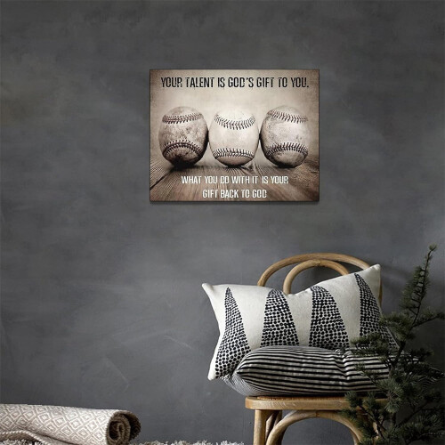 Baseball Wall Art Print – Vintage Framed Canvas 2