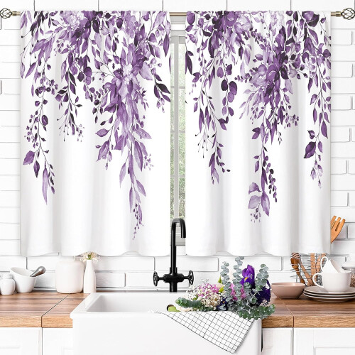 Purple Eucalyptus Kitchen Curtains 27.5x39 in (2 pcs) 1