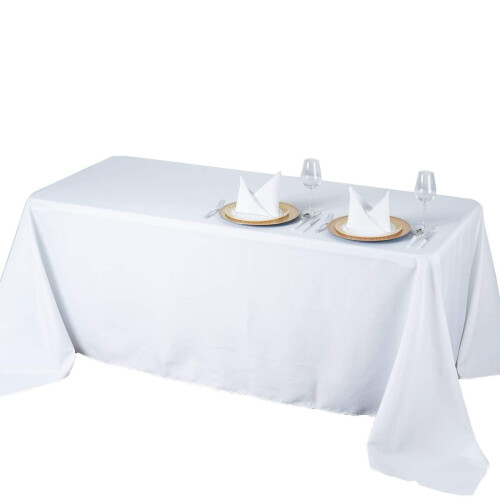 White Polyester Rectangular Tablecloth 90 x 132 in 2