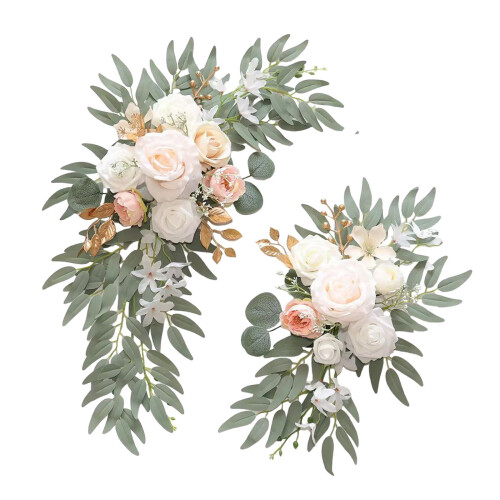 Arranjo floral artificial para arco de casamento com folhas verdes. 2