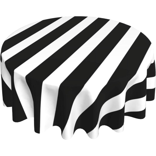 Black and White Stripe Round Tablecloth 60x60 Inch 2