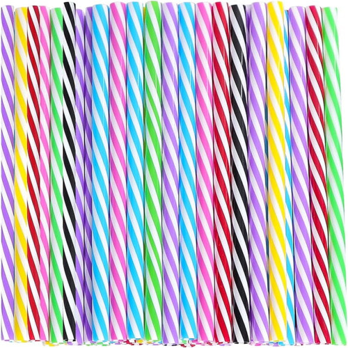 100-Pack Disposable Plastic Straws | Thickened Threaded Design for Smoothies & Boba | Assorted Neon Colors 1