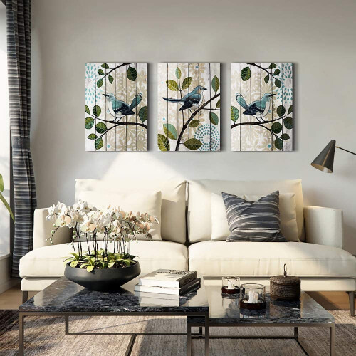 Bird on Branch 3-Piece Canvas Wall Art Set 1