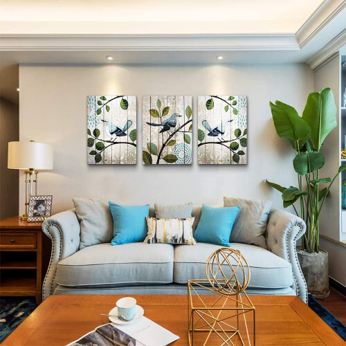 Bird on Branch 3-Piece Canvas Wall Art Set 2