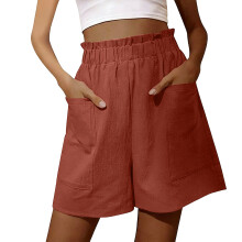 Shorts for Women Casual Elastic High Wide Leg Beach-Orange S