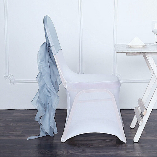Dusty Blue Chiffon Chair Sash Set – 1 Cap + 6 Curly Sashes 1