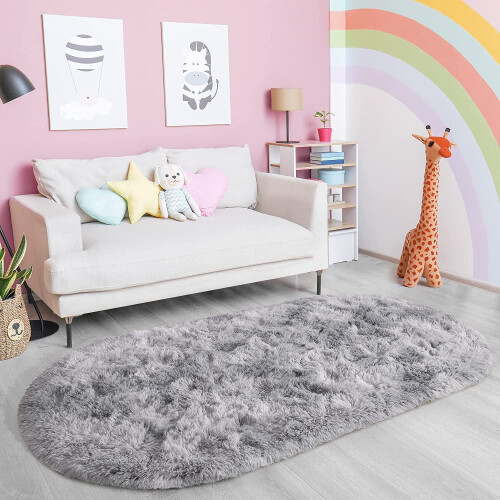 Fluffig oval tie-dye-matta 75 x 150 cm 1