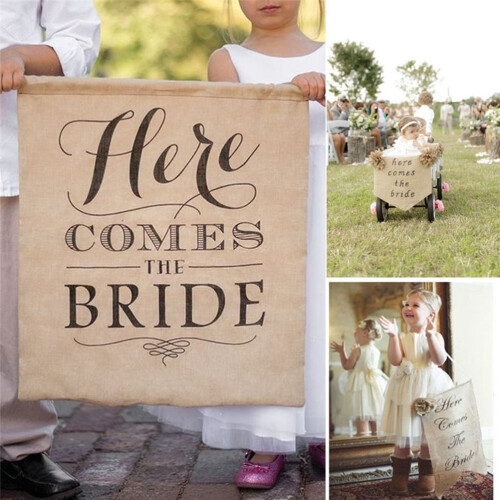 Burlap Wedding Direction Sign 'Here Comes' Banner 50 cm 2