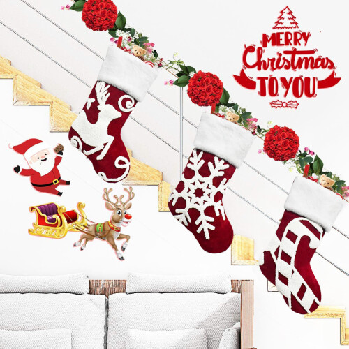 Meias de Natal de 45 cm (18 polegadas) em poliéster com bordado 3D 2