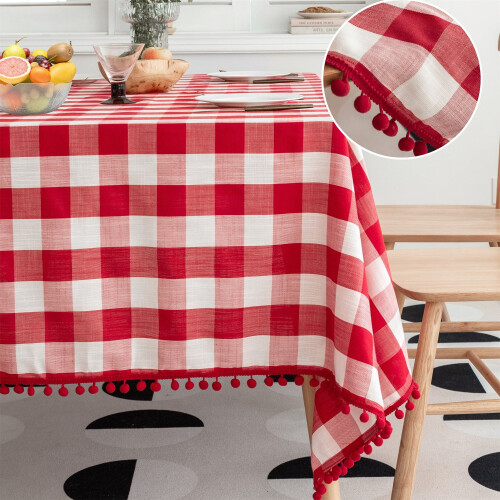 Buffalo Plaid Tablecloth Rectangular 60x84 in Red White 2