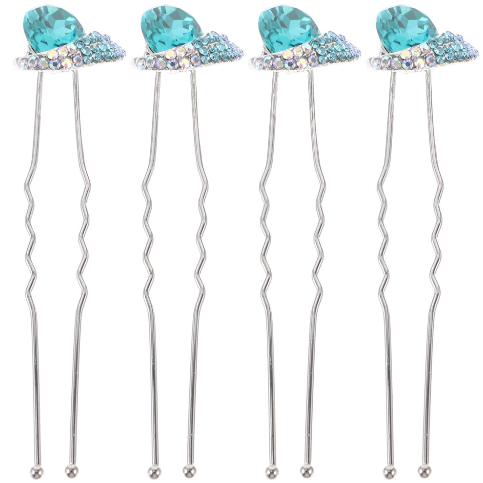 Rhinestone U-Shaped Hairpins for Women, 4 Pack
