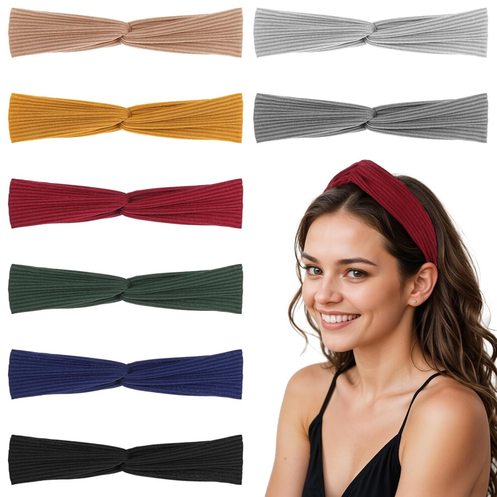 Unisex 8 Pack Women's Ribbed Knit Knotted Headbands