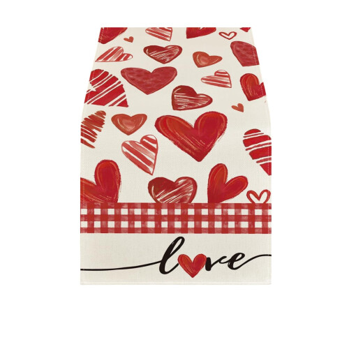 Red Heart Table Flag in Flax Fabric XL 1