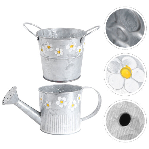Vintage Iron Flower Bucket – 2-Pack, Retro Home Decor 2