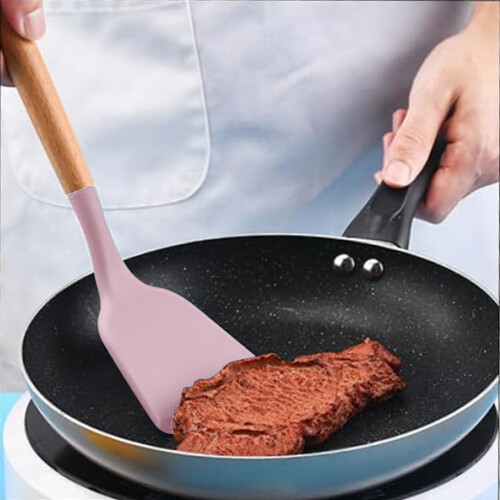 Heat-Resistant Silicone Shovel with Beech Wood Handle 2