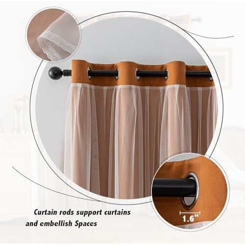 Blackout and Sheer Layered Curtains Pair 52x72 Orange 2