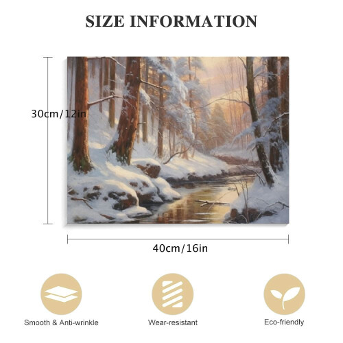 Winter Snow River Forest Canvas Wall Art 1