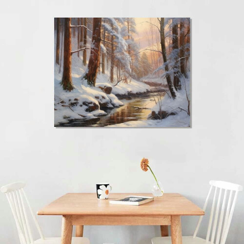 Εκτύπωση σε καμβά Winter River Forest Τοπίο Τέχνη 24x36 2