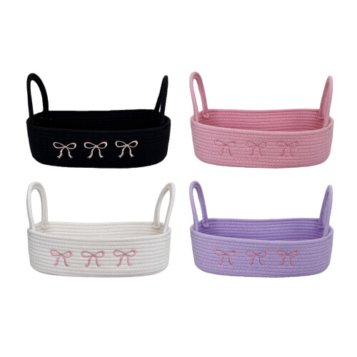 Nordic Style Cotton Rope Storage Bin Bowknot Handle-Pink 1