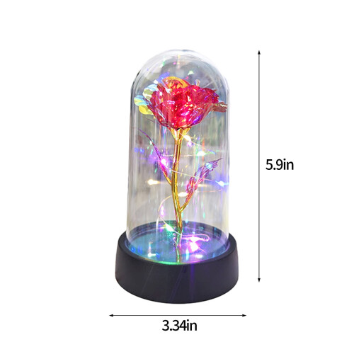 Rote LED-Rose in Glaskuppel mit bunten Lichtern 2
