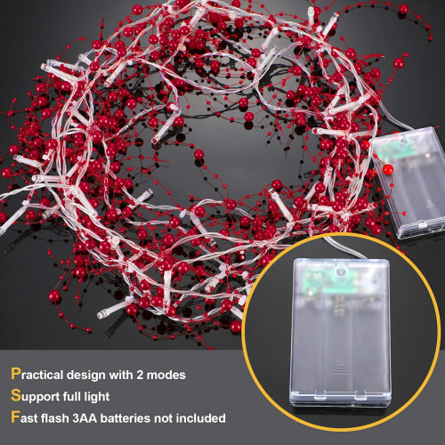 Luci decorative a stringa Red Pearl, 3 metri, 30 LED, luce bianca calda, a batteria 1