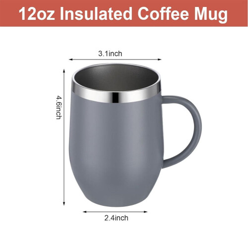 Caneca de café isolada de aço inoxidável de 355 ml (12 oz) com alça e 1