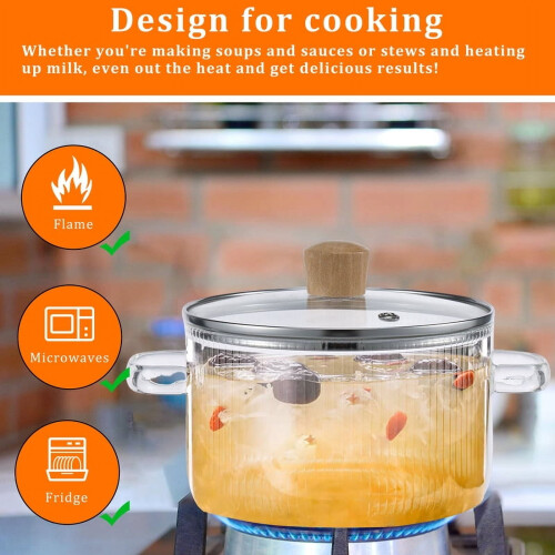Glass Saucepan with Lid 1.6L Borosilicate 2