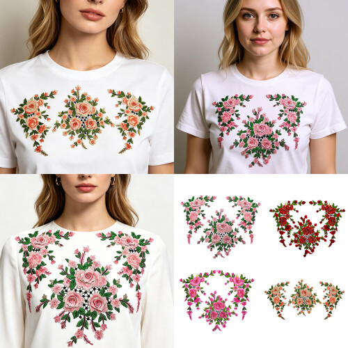 Flower Embroidered Appliques Sewing On Polyester-Light Pink 2