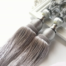Fermacravatte per tende con nappe a sfera, colore argento, confezione da 2