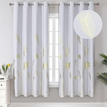 Blackout Curtains with Gold Wheat Print, 52" W x 84" L, 2