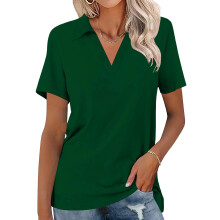 Women's Shirts Short Sleeve V Neck  Tops Business-Green M