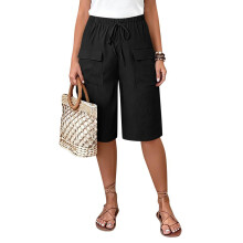Wide Leg Linen Pants for Women Breathable Loose Pants-Black XXL