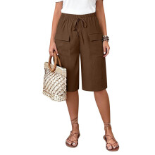 Wide Leg Linen Pants for Women Breathable Loose-Coffee XXL