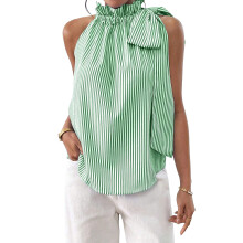 Women Tops Sleeveless V Neck Top Button Front-light green XXL