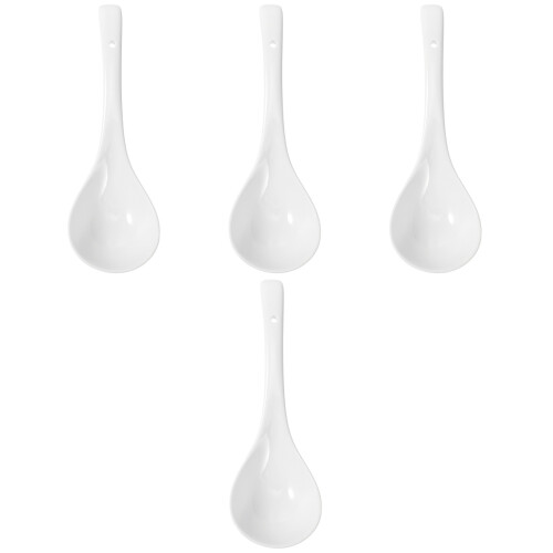 4Pcs Large White Ceramic Soup Spoons Multipurpose Kitchen Use 1