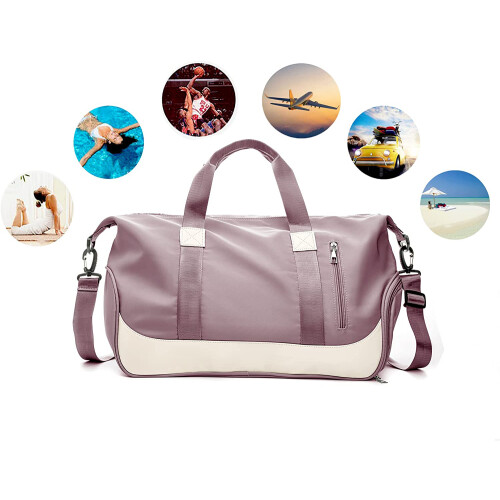Bolsa de viagem impermeável e resistente, bolsa elegante com compartimento para itens molhados e secos e alça para encaixar em malas de rodinhas. 2