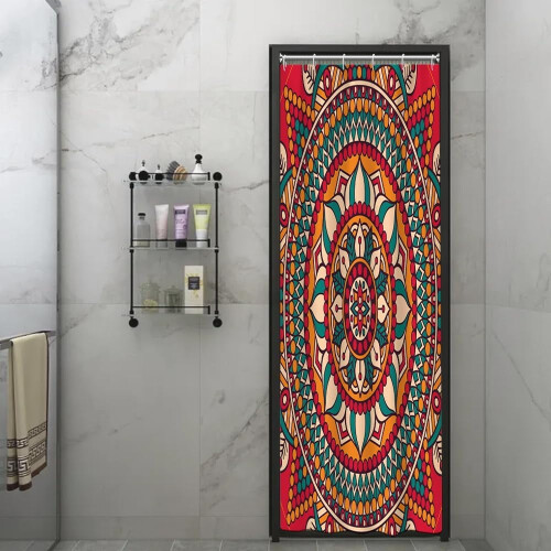 Mandala-Duschvorhang, indisches Boho-Blumenmuster, 91 x 183 cm 1