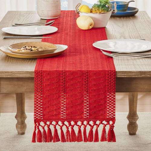 Traversă de masă boho, decor rustic din macrame fildeș, 30x160 cm 1