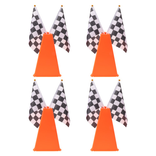 4Sets Orange Plastic Traffic Cones and Race Flags for Sport Training