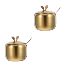 2Pcs Golden Stainless Steel Kitchen Storage Jars with Lid and Spoon