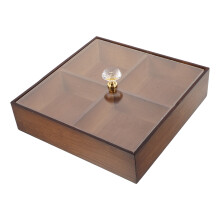 Dark Brown Bamboo Container with Acrylic Lid Snack Serving Tray