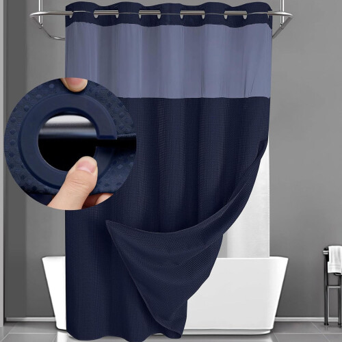 Ensemble rideau de douche et doublure avec 12 crochets, texture gaufrée 1